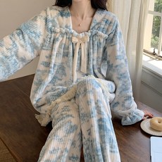 YOPENCE 프린팅 극세사 여성 잠옷 축열 보온 여성 수면잠옷 부드러운 여성 잠옷 파자마 세트