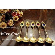 歐式寶石金湯匙叉子組 (各5支) - 不退色精緻餐具，提升用餐質感, 1個