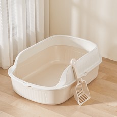 고양이 화장실 대형 오픈형 고양이모래통 삽포함 쉬운 청소 애완동물 용품, 1개, 화이트