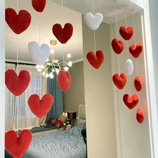 居家用品家居愛心門簾掛飾愛心高顔值裝飾兒童房臥室掛飾免打孔－, 紅白愛心【7串18顆】, 1個