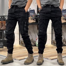 남자 트레이닝 카고 포켓 허리 밴딩 조거 슬림 스키니 바지 밴딩컴뱃카고조거팬츠