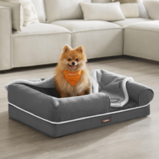 FEANDREA 반려동물 꿀잠 푹신한 통세탁 미끄러움방지 사각 강아지 고양이 방석, 1개, 그레이
