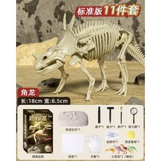 兒童挖掘恐龍化石工具組 模擬考古玩具, 1個, 性價比款角龍（化石+挖掘工具+清潔海