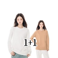 투니스 1+1 심플 단색 라운드넥 기모 긴소매 맨투맨 티셔츠