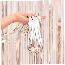 파티 행사 장식용 은박 프린지 커튼 반짝이는 포일 술 장식 배경 소품 생일, 1개, 1x2m 실버 3p