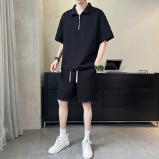 CBHV 남성 여름 꽈배기 빅사이즈 반팔 반바지 투피스 통근 운동복 상하세트