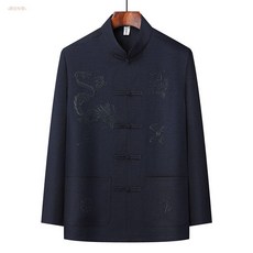 中老年爸爸春秋唐裝套裝 中式男士休閒爺爺漢服大龍長袖