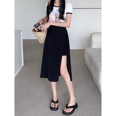 小蘭優購 涼感開衩九分褲裙 鬆緊腰韓版休閒冰爽速乾 輕薄透氣展現腿部線條