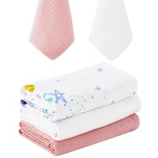 모슬린 포대기 담요 및 아기 트림 천 부드럽고 통기성이 좋은 면 담요 신생아를 위한 속싸개 아기방 유아 필수품 유니 랩 블루 & 틸 182931, 핑크 & 화이트