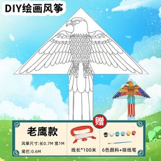 嗨購 幼兒園畫畫風箏 DIY空白風箏 兒童手工自製材料包 卡通填色塗鴉繪畫, 鷹+塗鴉風箏材料包, 1個