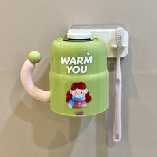 卡通磁吸壁掛式漱口杯 兒童牙刷杯 家用情侶洗漱杯 送置物架, Mom 綠色 送置物架 300ml, 1個