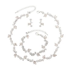 신부 들러리 꽃잎 초커 목걸이 댕글 귀걸이 링크 팔찌 오스트리아 크리스탈 웨딩 주얼리 세트 프롬 코스튬 파티 액세서리 여성용 라지 합금 크리스탈 크리스탈