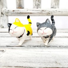에덴플랜트 고양이 피규어 화분장식 2개 (고등어태비 삼색고양이) 미니어쳐