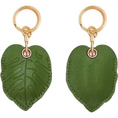 캐치 온 2팩 가죽 에어태그 키체인 케이스 홀더 귀엽고 귀여운 액세서리 에어태그용, Green Leaves