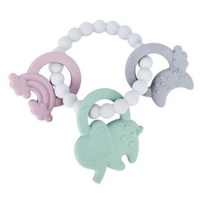大象星空固齒器 固齒器 矽膠固齒器 按摩牙床 嬰幼兒益智 寶寶玩具 環式固齒器 防吃手, 莫蘭迪, 1個, 固齒器