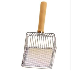 寵傢好 不鏽鋼 雙網格 大 木柄 細孔 貓砂鏟, 銀色, 1個