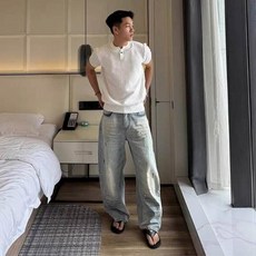 2026 男士夏季重磅POLO衫 男裝上衣 短袖亨利領V領T恤 涼感純白色 運動休閒商務