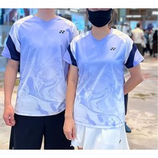 羽球衣羽球服 時尚短袖羽毛球服羽球衣 情侶短袖運動套裝 羽球衣排汗衫 比賽衣兵乓球服23086, 23086男生淺錄-上衣,L, 1個