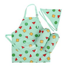 [아우트_63]짱구 키즈 패턴 앞치마 두건 요리 미술 3종세트
