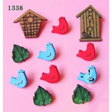 美國進口造型鈕釦 #1338【戶外的鳥兒】Feathered Friends 拼布、布料、裝飾..., 1個
