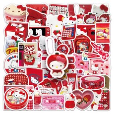 산리오 캐릭터 방수 스티커 (전 캐릭터 모음), 50개, 헬로키티 레드