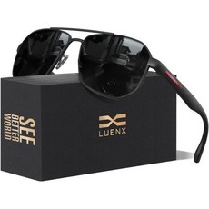 LUENX 남성용 에비에이터 선글라스 사각 편광 폴리곤 렌즈 - UV 400 차단 액세서리 포함 운전 및 야외 활동에 적합