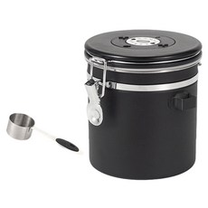 SHUNFA 304 스테인레스 스틸 커피 밀폐 용기 1.2L 스푼 포함, 1개, 매트 블랙