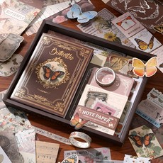 每日出貨 手帳禮盒-蝴蝶輕語/咖啡色系 Butterfly拼貼、手帳素材、A6筆記本, 1個, 咖啡色系