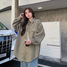 투니스 여성 루즈핏 심플 단색 긴소매 셔츠