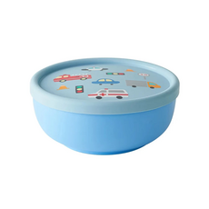 KOM升級版316不銹鋼矽膠隔熱碗附防水便當袋 安全耐用 隔熱防燙, 1個, 童趣兒童隔熱碗-藍色汽車, 藍色