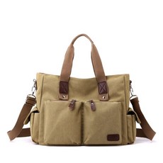 T.GURU 帆布單肩斜挎手提包 男士休閒商務電腦包, 卡其色