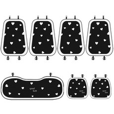 可愛卡通汽車坐墊，公主款，透氣舒適，四季通用座椅保護套 J2SG, 1個, 黑色愛心,全車七件套