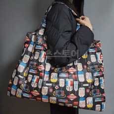 잇츠스토어 휴대용 접이식 장바구니 L 대형, 1개, 03블랙 네임택