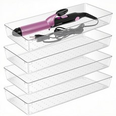 Manalete 4개 대형 투명 플라스틱 서랍 정리함 트레이 15x6 자동차공예 도구 메이크업 주방 욕실 사무실 책상을 위한 다중 장면 및 보관함, Manalete 마날레테 4개 세트 대형 투명 플라스틱