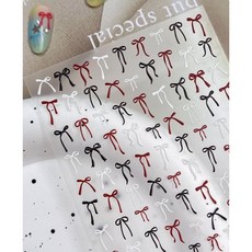 긴꼬리 프릴 리본 네일스티커, S-288/긴꼬리 프릴 리본-블랙레드화이트, 1개