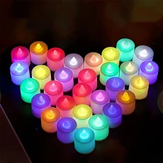 쿠쿠스토어 24Pcs Flameless LED Tealight 차 촛불 웨딩 라이트 로맨틱 조명 생일 파티 장식, 01 Round RGB, 01 24PCS