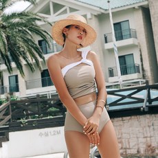 할시 스트랩 비키니 원숄더 빅사이즈 크롭 하이웨스트 수영복