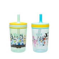 Zak Designs St. Jude Kelso 유아용 텀블러 여행 또는 가정용 425.2g(15온스) 2팩 내구성 있는 플라스틱 빨대컵 누출 방지 디자인으로 어린이에게, 블루이 & 프렌즈