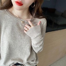 【Helena】圓領仿羊絨打底衫 毛衣 t恤 薄款羊毛寬鬆素色長袖包心紗針織衫 上衣女【A2188】