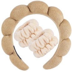 Zkptops 얼굴 세척용 스파 머리띠 손목 밴드 세트 스폰지 메이크업 스킨케어 테리 천 버블 소프트 준비된 헤어밴드 여성용 여아용 푹신한 패딩 헤드웨어 미끄