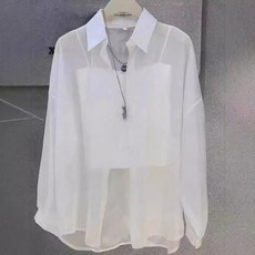 여성 진주광 쉬폰 셔츠 여름 쉬폰 셔츠 자외선 차단 셔츠 오버핏 여름 셔츠