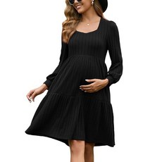 GINKANA 임산부 스웨터 드레스 긴소매 스퀘어 넥 베이비돌 드레스 짧은 우아한 겨울 드레스 직장 사무실 드레스 연회색. L