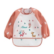 JoyBaby 防水圍兜 長袖反穿衣 動物條紋款防髒防水畫畫衣, 狐狸, 1個, 1個裝