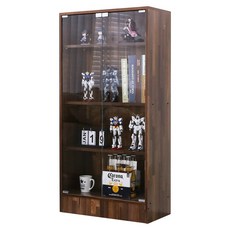 【Akira】台灣製加深款120公分高可堆疊雙門收納展示櫃 公仔櫃 書櫃 玄關櫃 玻璃櫃, 集成木紋