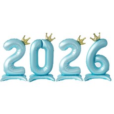 올리브파티 생일 스탠딩 왕관 은박 숫자 풍선 블루, 숫자2026, 1개