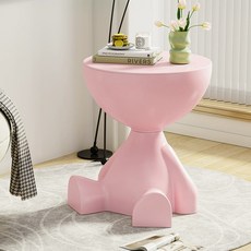 다용도 귀여운 조형 오브제 원형 사이드 테이블 거실쇼파 미니 커피테이블 협탁, 핑크