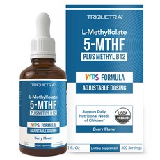 Triquetra 유기 어린이용 메틸엽산 + 메틸 B12 베리맛 설하제 5-MTHF 우수한 엽산 액상, 2개, 30ml