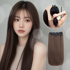 르빈솔 똑딱이 붙임머리 생머리 60cm 반가발 부분가발 긴생머리 청순 여신 피스가발 가발 헤어피스, 1개, 라이트브라운 60cm