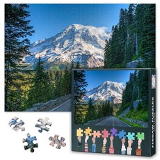 퍼즐 1000피스 성인용 라니에 국립 공원 아트워크 퍼즐 워싱턴 직소 퍼즐 게임 선물 침실 벽 장식에 적합 라니에 산 및 공원 도로 퍼즐 휴식용(50.5 x 70.5cm), 아트워크-09