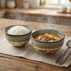 [파격사은품] 모니카 폴란드풍 공기 대접 세트, 피치블라썸, 1세트, 공기+대접